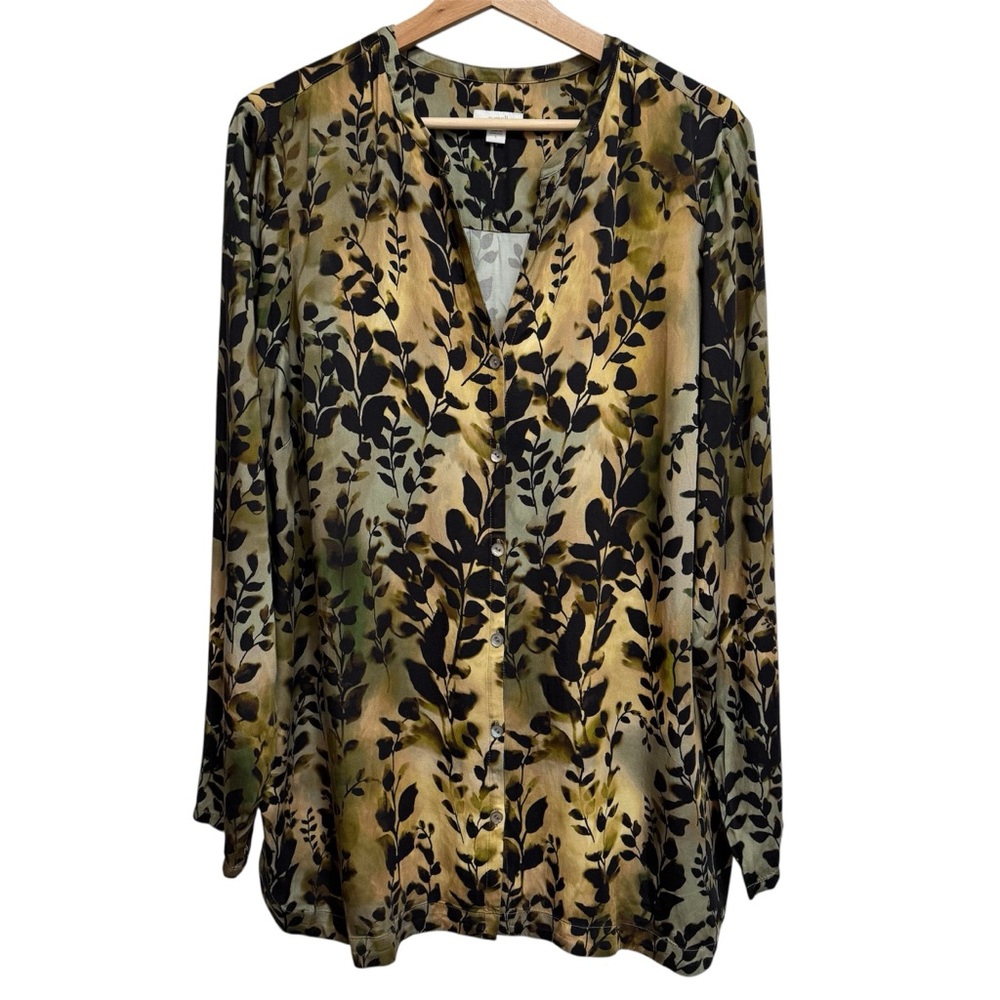 J. Jill PureJill Vine Printed A-Line Tunic Blouse Top Women Large Button Front